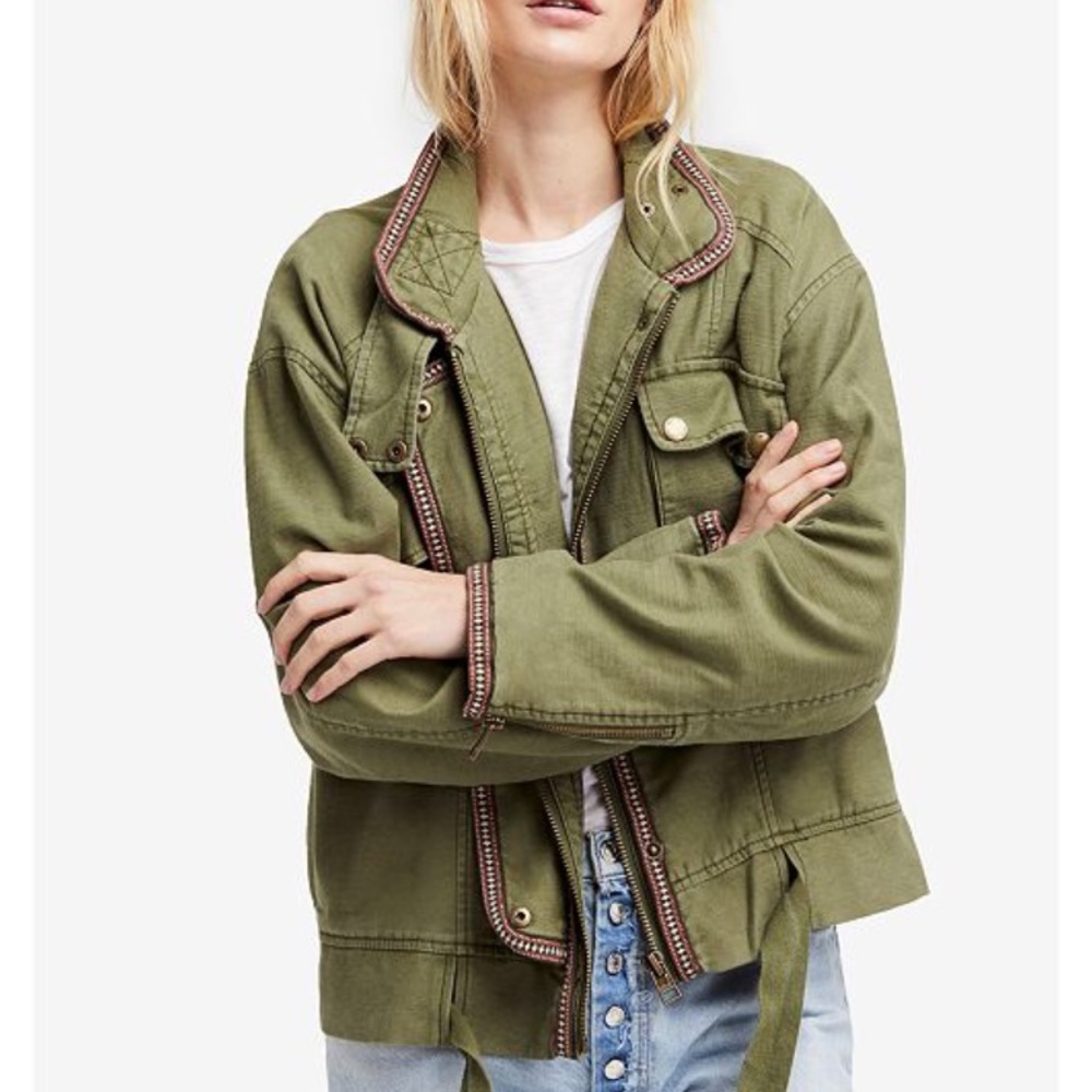 BNWT Free People Olive Flight Line Cotton Bomber - Picture 4 of 6